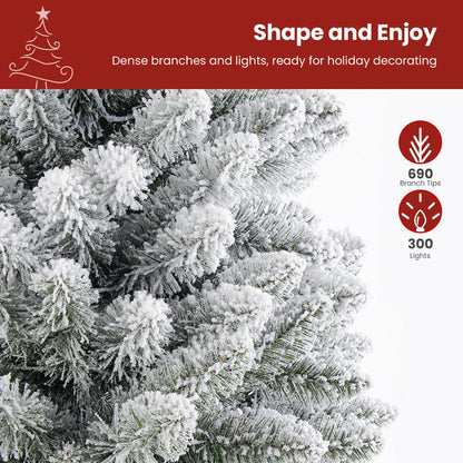 【Black Friday】Shareconn 2025 4/ 5/ 6/ 7.5/ 9FT Pre-Lit Snow Flocked Slim Christmas Tree with Warm White Lights & Dense Snow Flocked Branches, Ideal Pencil Tree Decoration