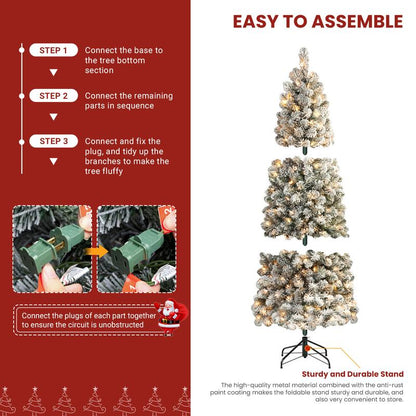 【Black Friday】Shareconn 2025 4/ 5/ 6/ 7.5/ 9FT Pre-Lit Snow Flocked Slim Christmas Tree with Warm White Lights & Dense Snow Flocked Branches, Ideal Pencil Tree Decoration